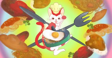 料理をする猫のイラスト