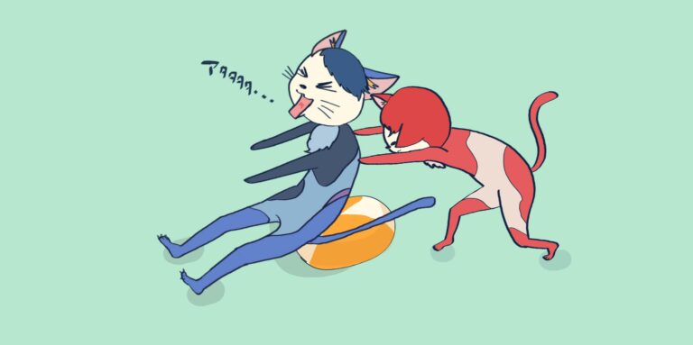 夫婦でストレッチをする猫のイラスト